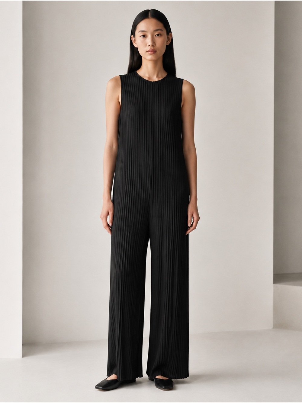 COS Pleated Wide Leg Jumpsuit Black Sleeveless XS/S NWT